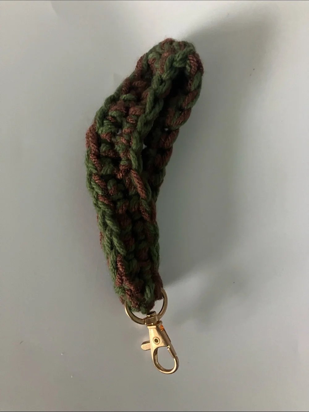 Handmade Green & Brown Crochet Keychain Wristlet Key Holder